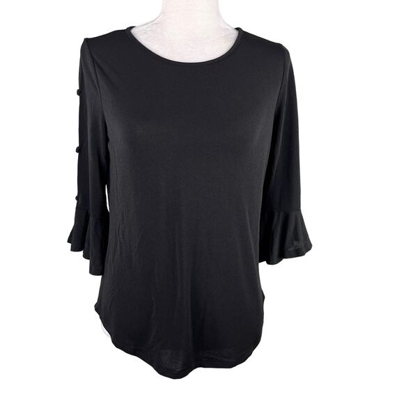 Green Envelope Top Black Small Bell Sleeves Cut Outs New - Picture 10 of 13